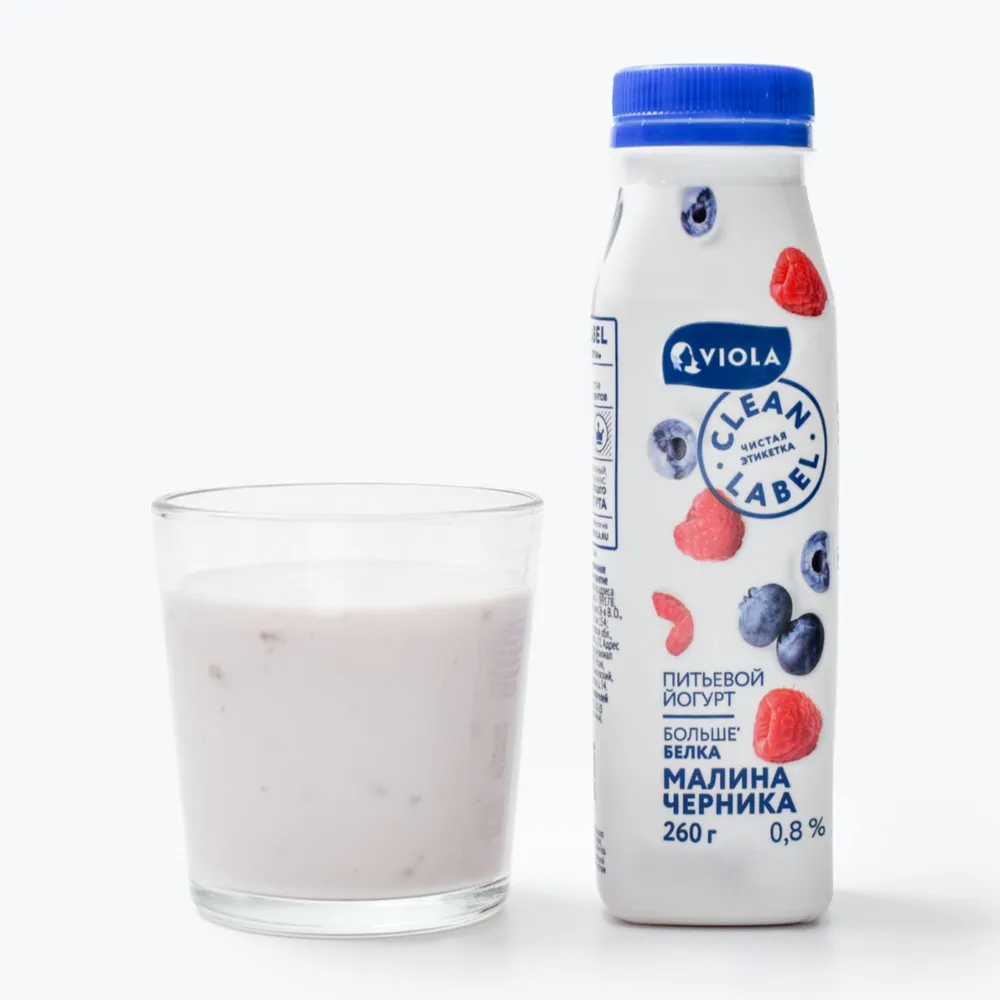 Йогурт питьевой с малиной и черникой 0,8% 260 г, Clean Label, 260 г, фото 2