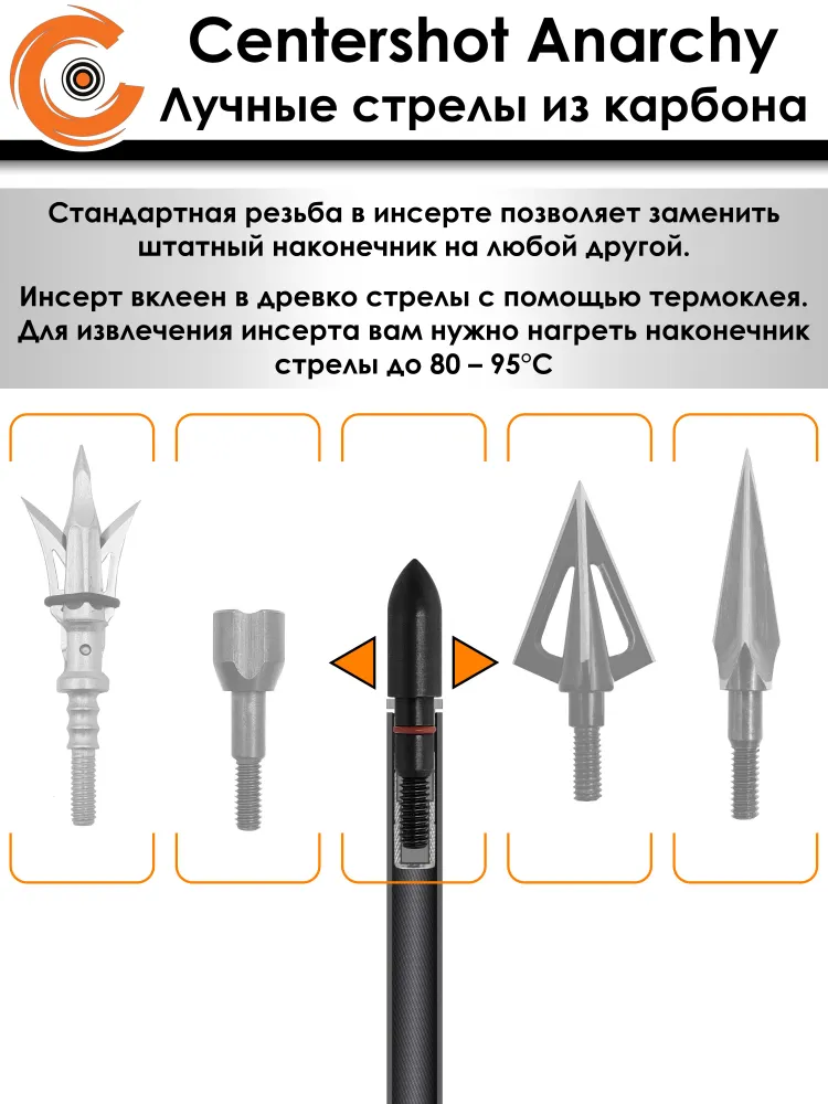 Стрела лучная карбоновая Centershot Anarchy 700 (6шт.), 6 шт, фото 6