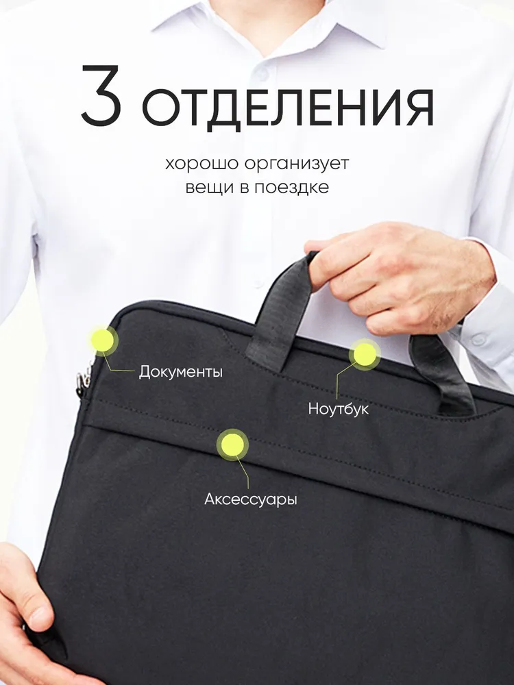 Сумка для ноутбука 15-16 дюйма водонепроницаемая через плечо с ремнем, черная, 15-16, фото 3