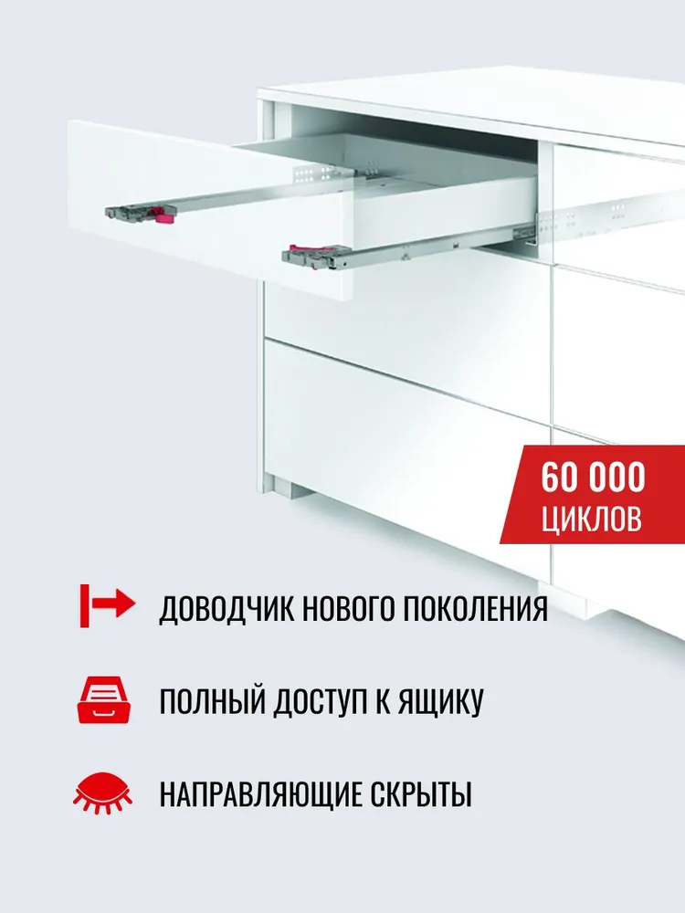 Направляющие скрытого монтажа 350 Samet SMART SLIDE с доводчиком полное выдвижение, вариант, фото 3