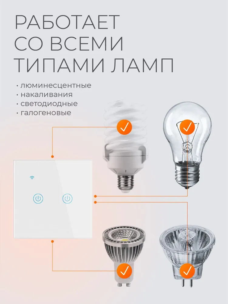 Умный сенсорный выключатель с Алисой и wi-fi двухклавишный черный умный дом, белый, фото 4