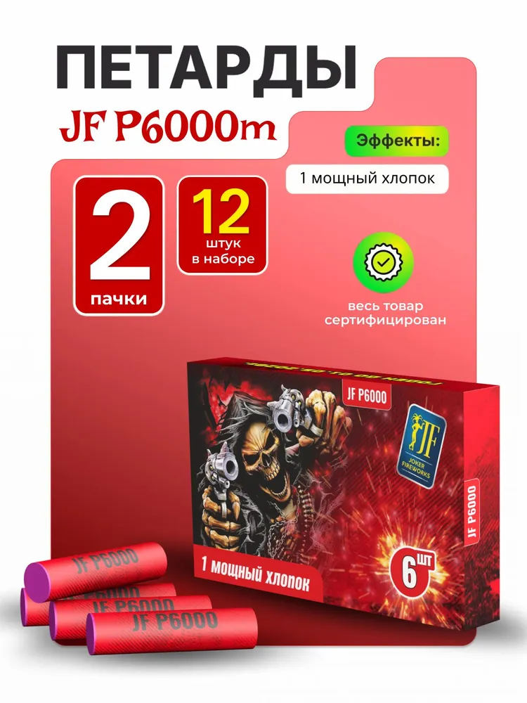 Петарды фитильные P6000m от Joker Fireworks / корсар-12 / 2 пачки 12 штук, 2 12 штук