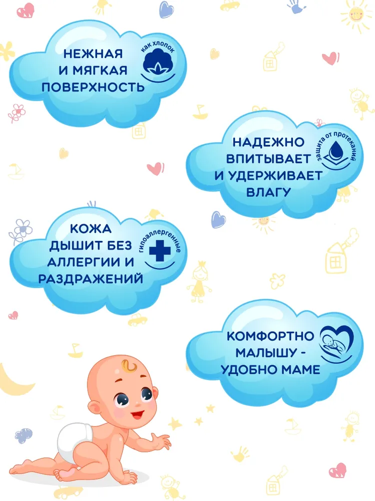 KIDDIE Пеленка одноразовая 60 x 60 см 6 слоев 50шт., 60x60 см, 50 шт, фото 3