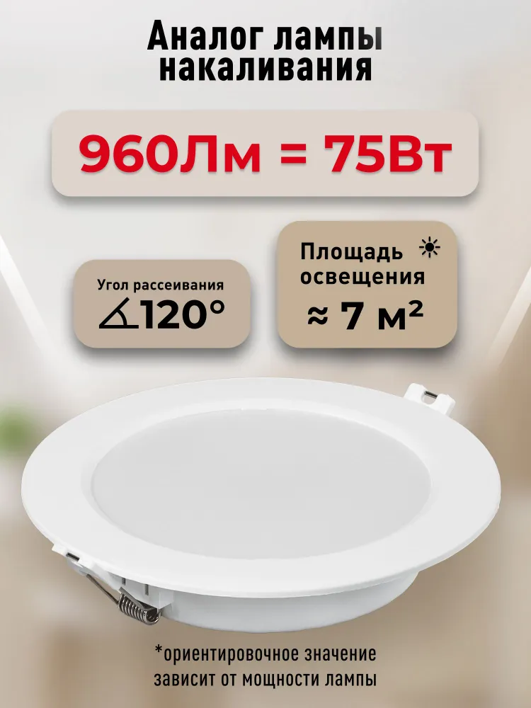Светильник потолочный светодиодный встраиваемый 9Вт 6500K, 12 Вт, фото 2