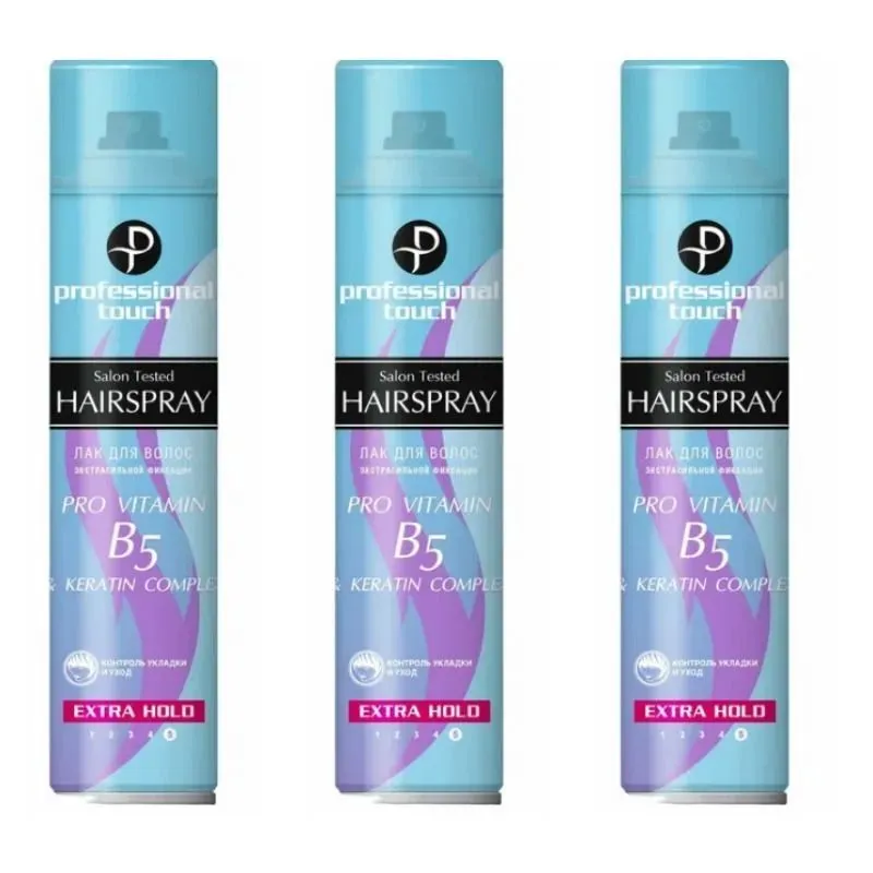 Professional Touch лак для волос B5 & KERATIN экстрасильная фиксация 3 х 265мл, 3x265, фото 4