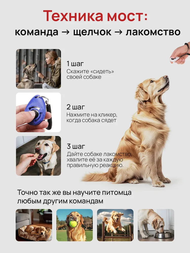 Кликер для дрессировки собак, с браслетом, кнопкой, красный кликер, вариант, фото 2
