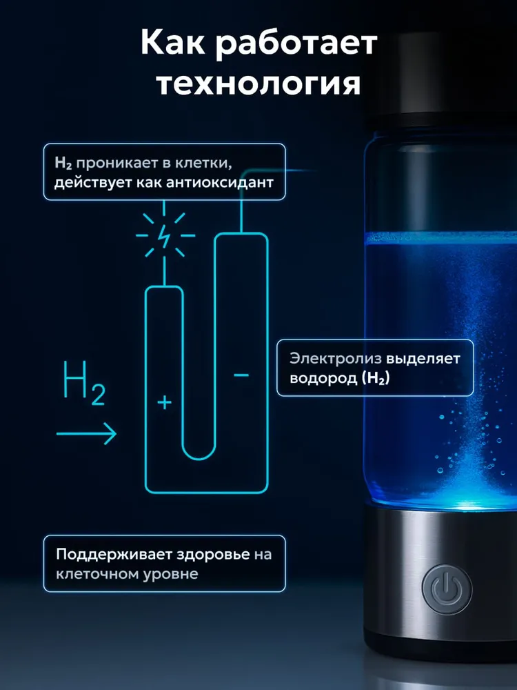 Портативный генератор водородной воды 420 мл, 420 мл, фото 4