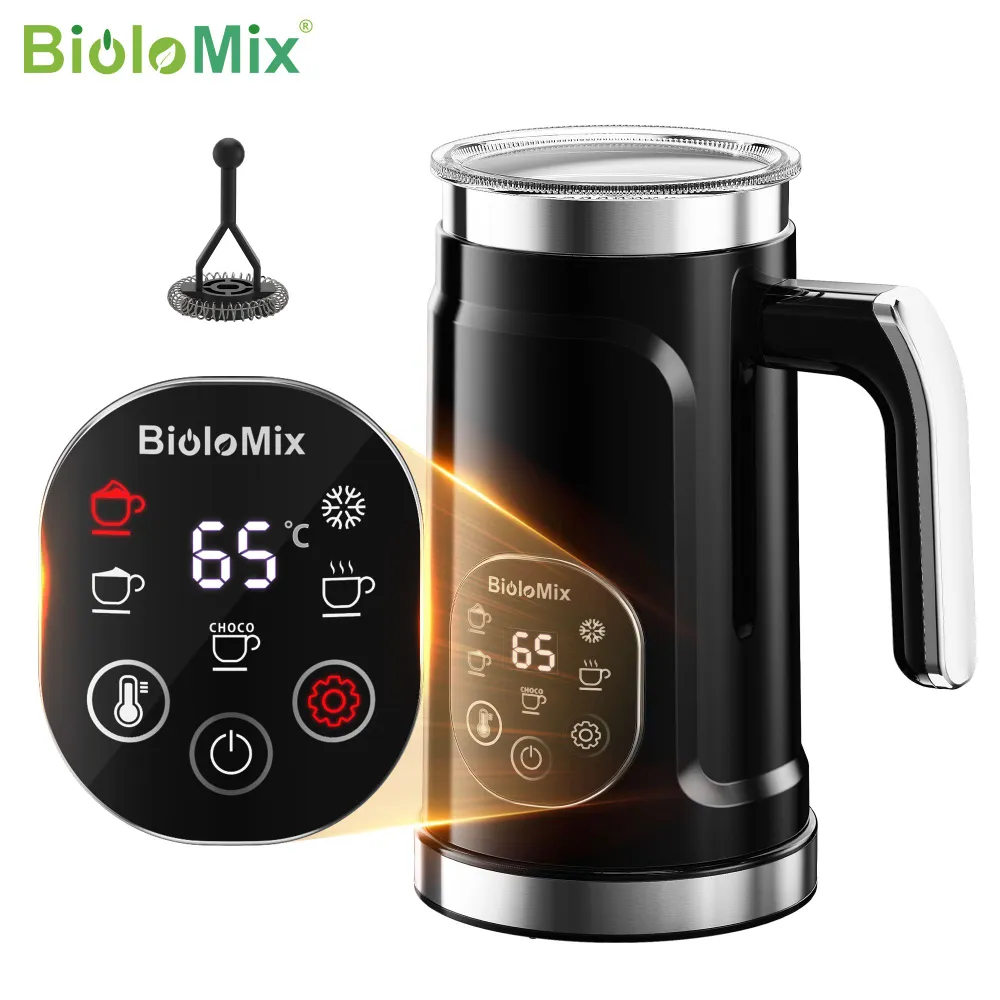 Устройство для взбивания молока со светодиодным сенсорным экраном 5 в 1, BioloMix MF102E, Черно-белое, для приготовления горячих и холодных блюд и кофе, черный