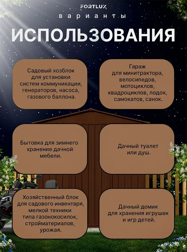 Сарай металлический оцинкованный Fortlux Chocolate M - хозблок для дачи сборный, вариант, фото 5