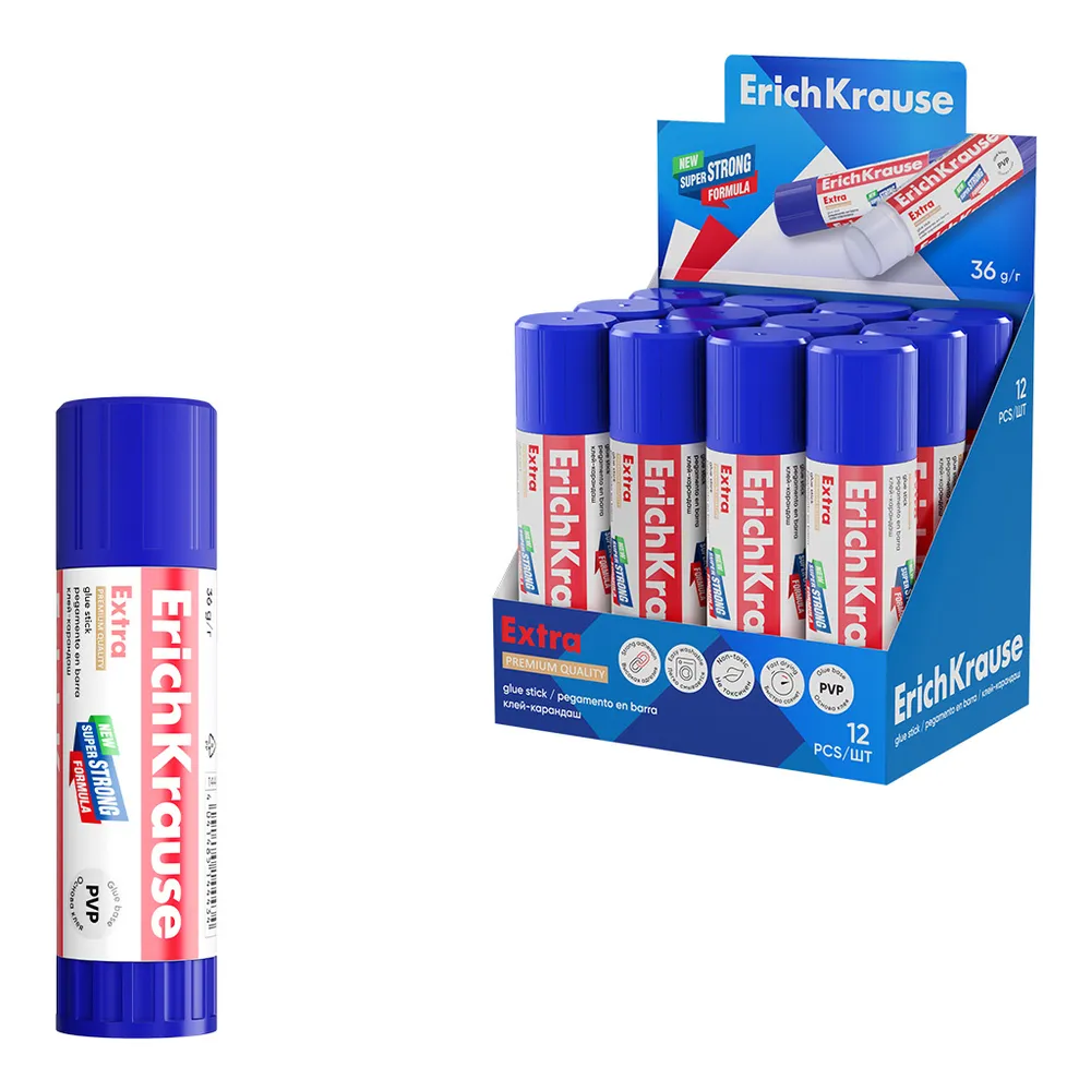 Клей-карандаш 36 г ErichKrause Extra для бумаги, картона и ткани, канцелярский клей, 1 шт., 36 г, 1 шт, фото 5