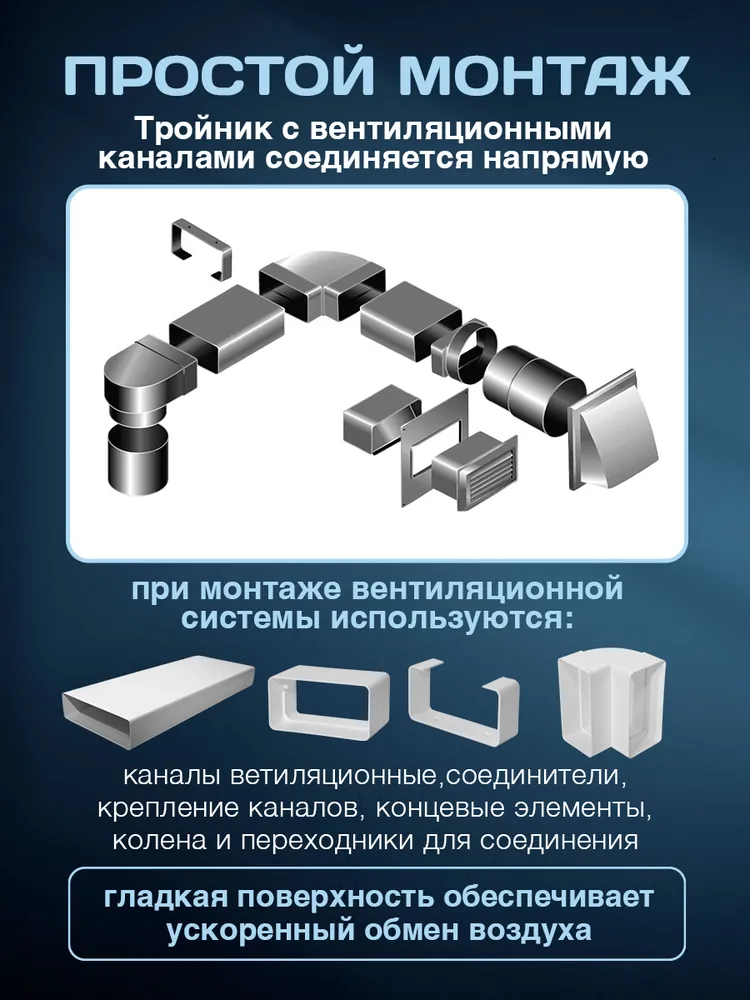 Тройник вентиляционный соединительный, ВА ВЕНТ, 125 мм , полистирол ударопрочный, плоский белый, белый, фото 3