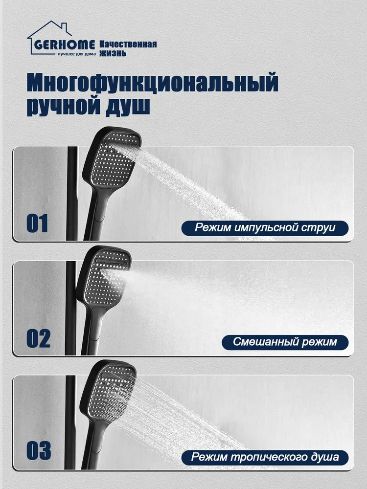 GERHOME Душевой комплект черный матовый, черный, фото 2