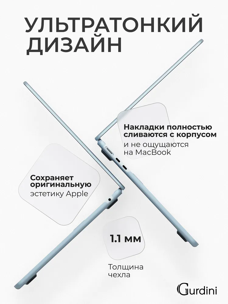 Чехол для макбук air 15 (А2941/А3114) М2 /М3 Ultra Slim / macbook air 15.3" / матовый Sky Blue, голубой, фото 3