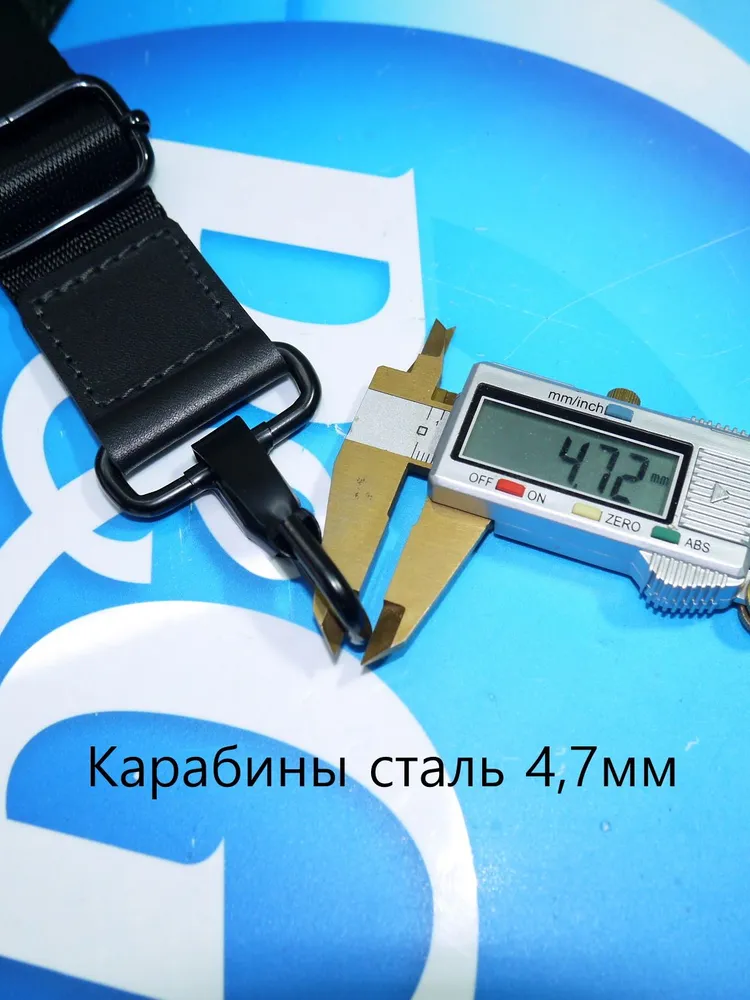Наплечный текстильный ремень 38мм с мощными карабинами/Черный лак, черный, фото 3