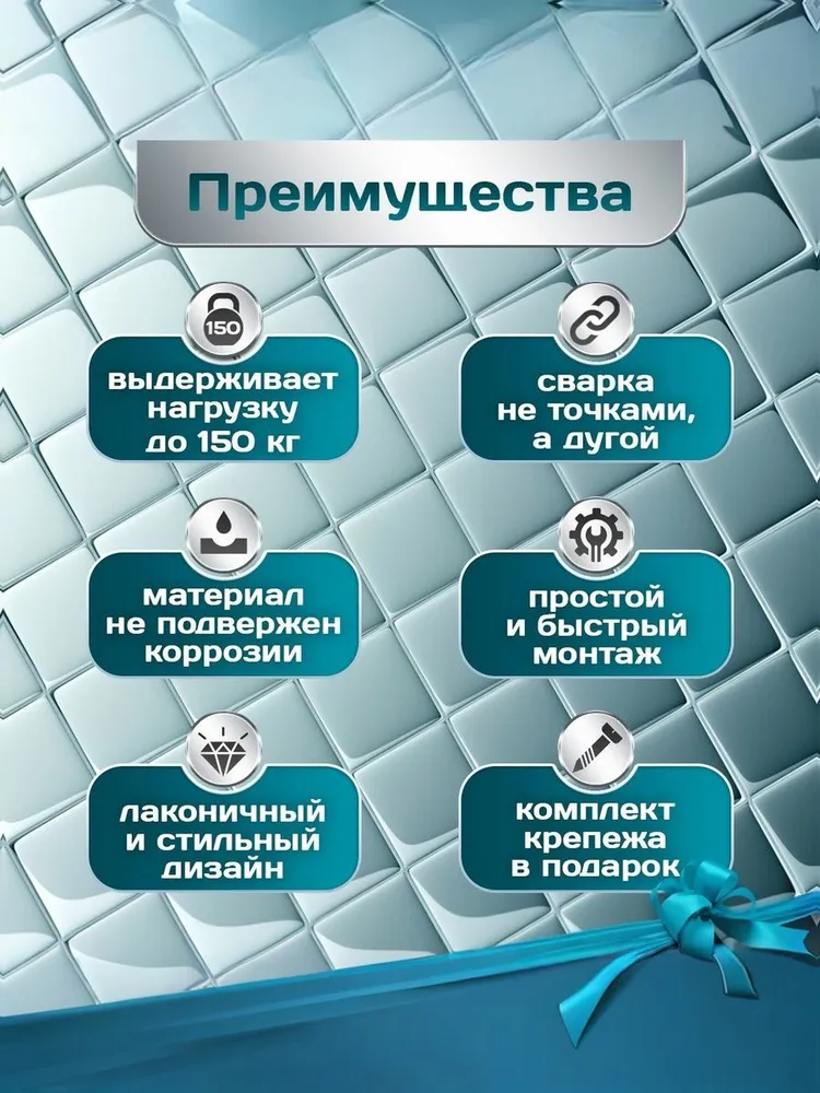 Поручень для ванной 610x460мм нержавеющая сталь, 610x460 мм, фото 3