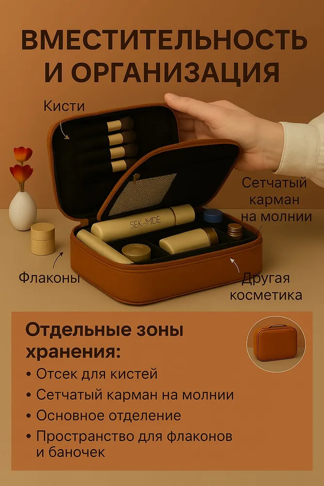 Косметичка женская дорожная большая, вариант, фото 2