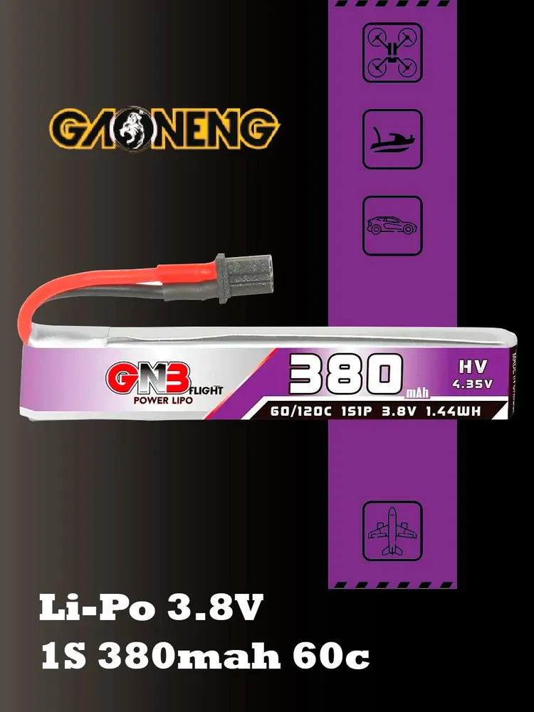 Аккумулятор Li-po Gaoneng GNB 380mah 1S1P 3.8V HV 60C 6.5x11x61mm, 380 мАч