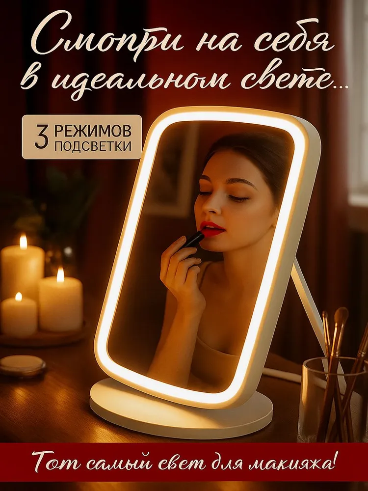 Зеркало с подсветкой для макияжа. Зеркало косметическое ISA, вариант