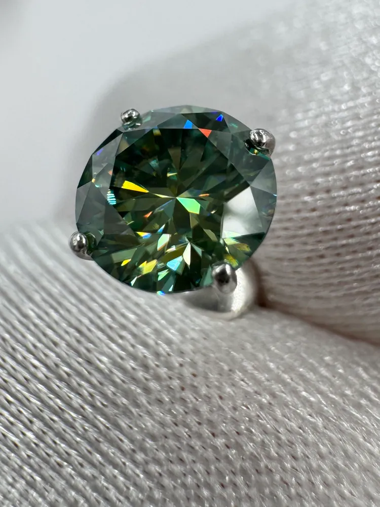 Серебряные серьги с зелеными муассанитами 6,5 мм, серебристый, фото 4