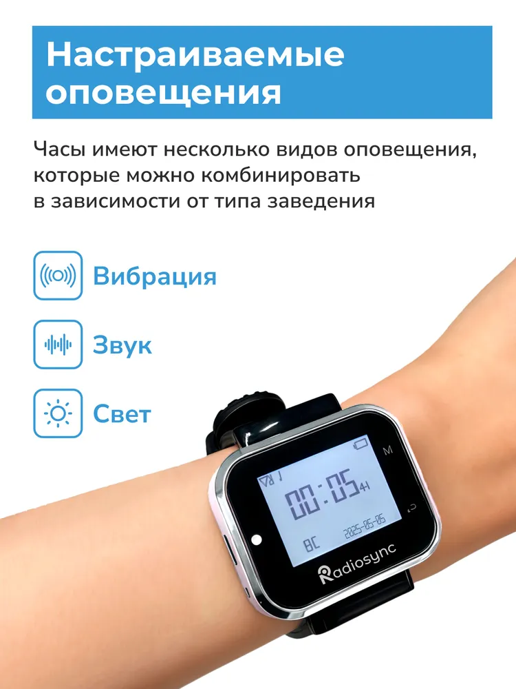Часы пейджер, пейджеры для ресторана, для оповещения клиентов Radiosynс, черный, черный, фото 3