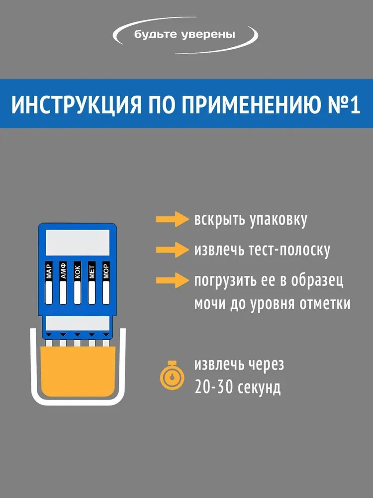 Экспресс-тест на наркотики (марихуану, амфетамин, кокаин, морфин и метамфетамин) Будьте уверены, вариант, фото 2