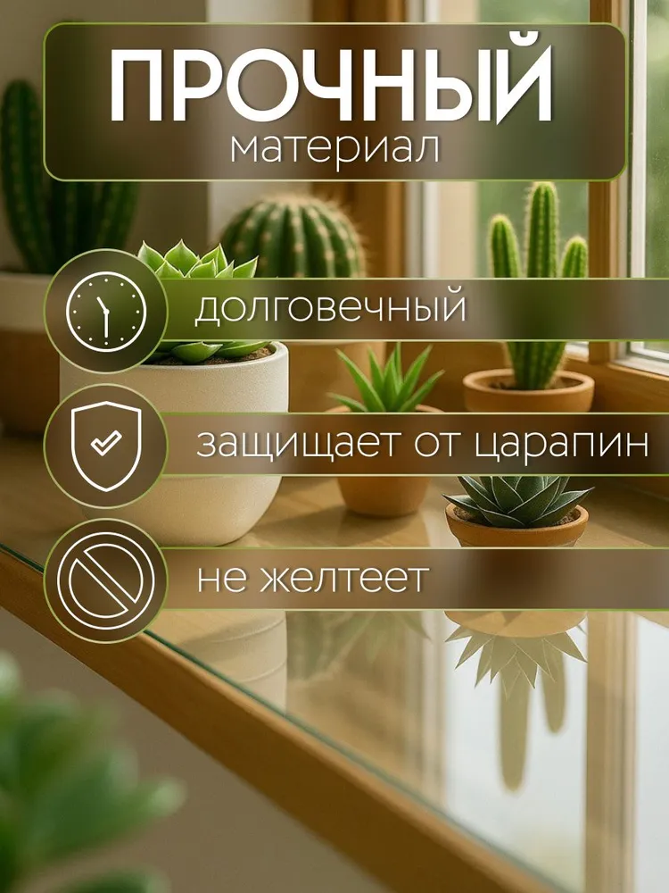 Пленка гибкое стекло на подоконник 20x130 см толщина 0,8 мм глянцевая, Max&Home, 20x130 см, фото 5