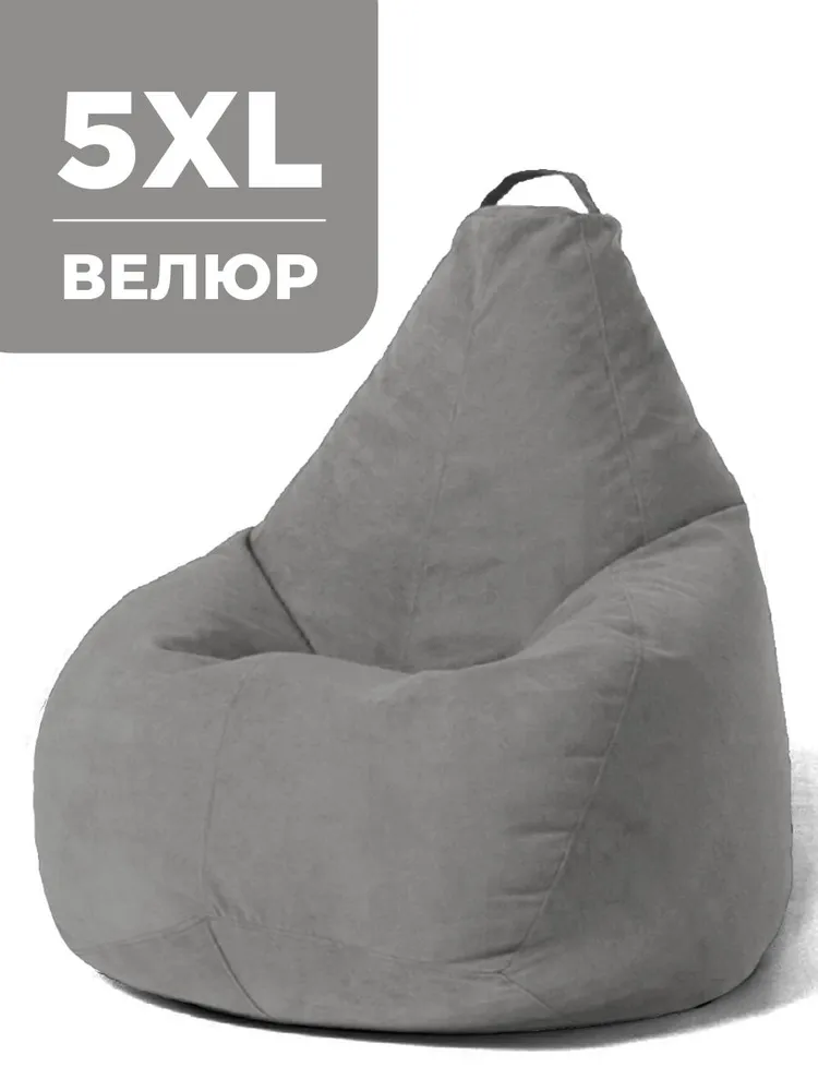 COOLPOUF Кресло-мешок Груша, Велюр натуральный, Размер XXXXXL,кремовый, светло-бежевый, серый
