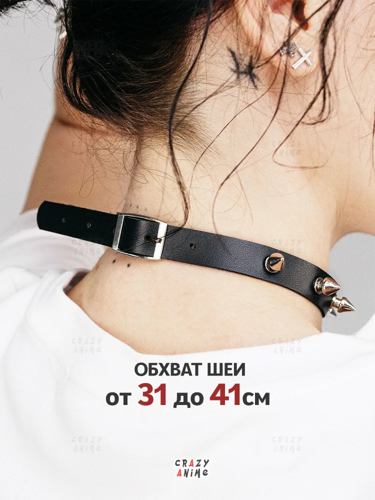 Набор чокер и 2 браслета с шипами черные, черный, фото 4