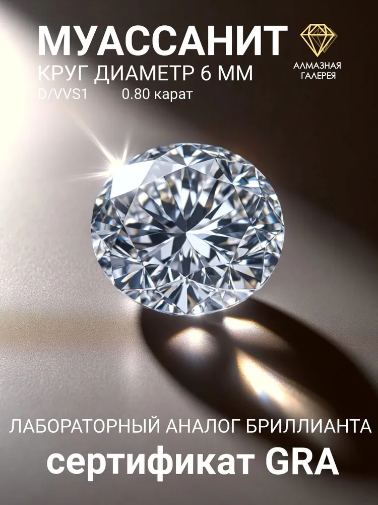 Муассанит 6 мм ювелирный камень круг, вариант