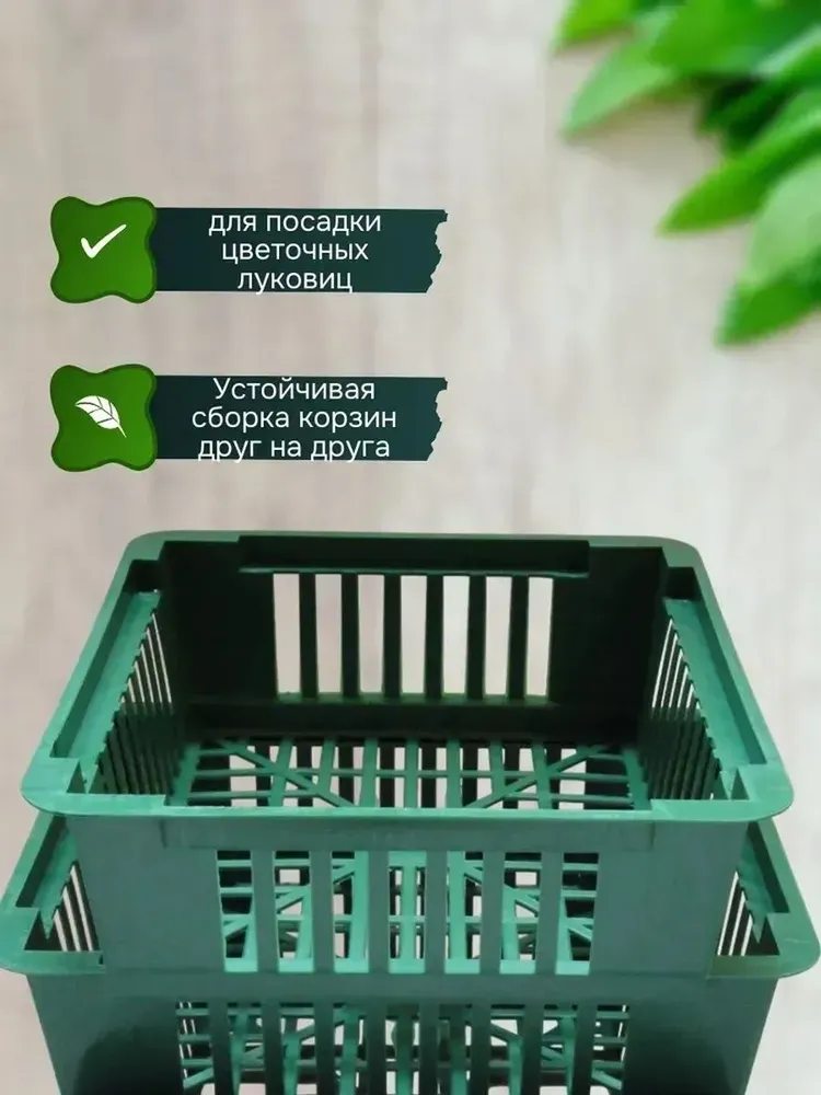Корзина для луковичных, набор 2 штуки/21*25*7см/Цвет темно-зеленый, 21x25x7 см, фото 2