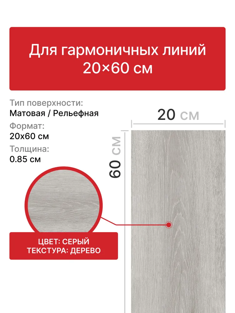 Керамогранит Lasselsberger "Эльзас", серый 20x60см 8шт, 20x60 см, 8 шт, фото 2