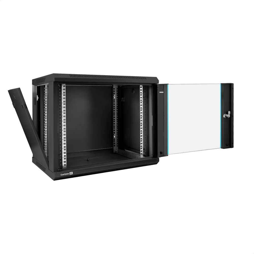 Шкаф телекоммуникационный 19" настенный 9U ExeGate EC-WM-9U.450.G.BLACK (19", 9U, 600x450x500 мм (ШхГхВ), передняя дверь закаленное стекло, съемные боковые панели, пыле- и влагозащита IP23, черный RAL 9004), 600x450x500 мм, фото 2