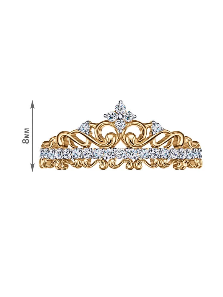 Кольцо серебро 925 пробы позолоченное Корона с фианитами Veronika jewelry factory, серебристый, фото 3