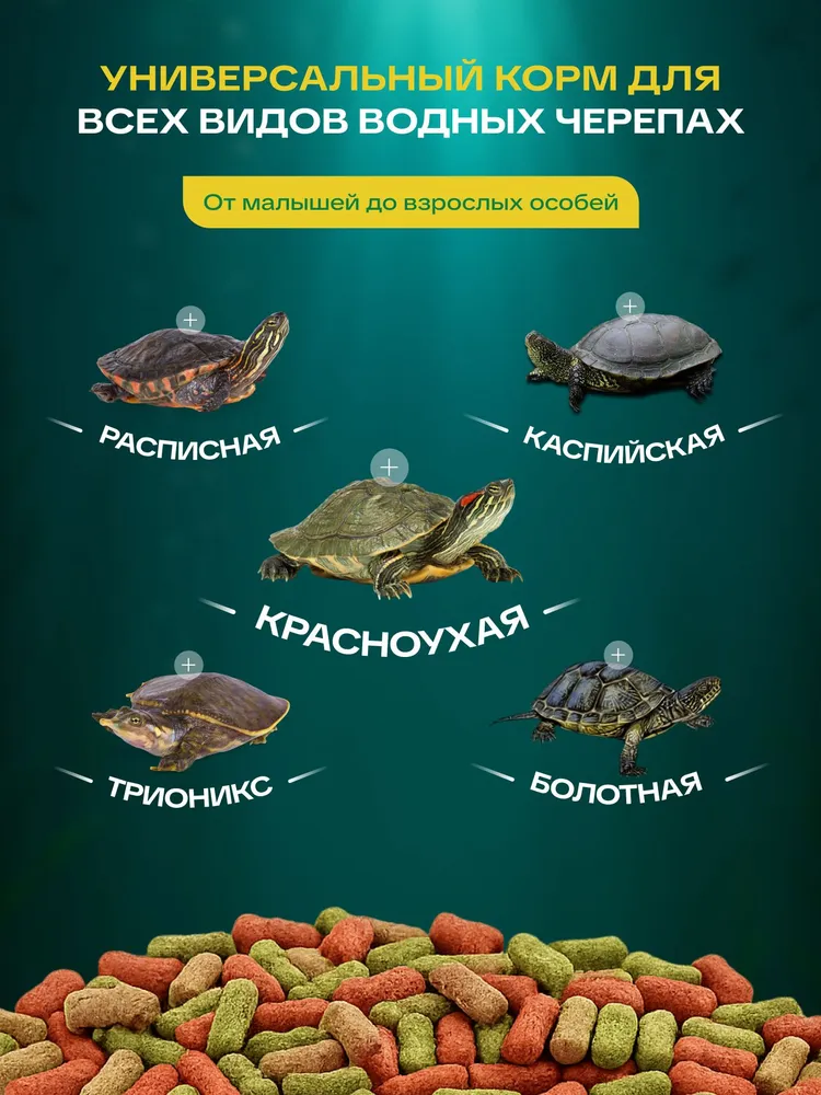 Корм для молодых черепах 370г (1000мл) Planktonia гранулы для водных черепах, красноухих, аквариумных, 370 г, 1 л, фото 2