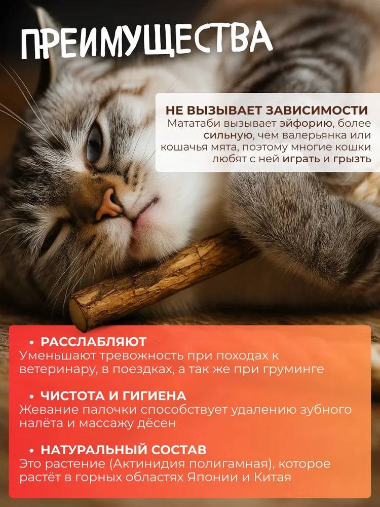 Палочки мататаби отборные для кошек с эффектом кошачьей мятой / игрушка-лакомство 15 шт, 15 шт, фото 2