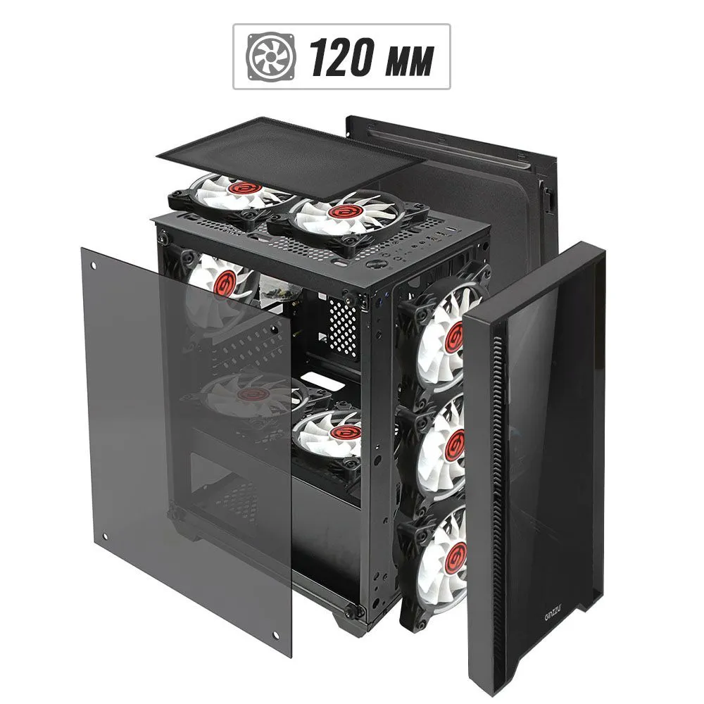 Корпус Ginzzu CL510 mATX закаленное стекло боковая и передняя панель, вариант, фото 2