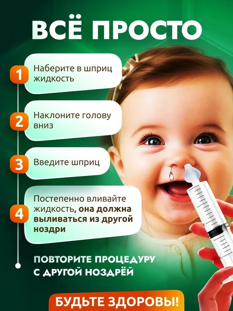 Шприц для промывания носа детский и взрослый, набор 2 шт по 20 мл с насадками и контейнером, для промывки носика от соплей при насморке, 2 шт, 20 мл, фото 4