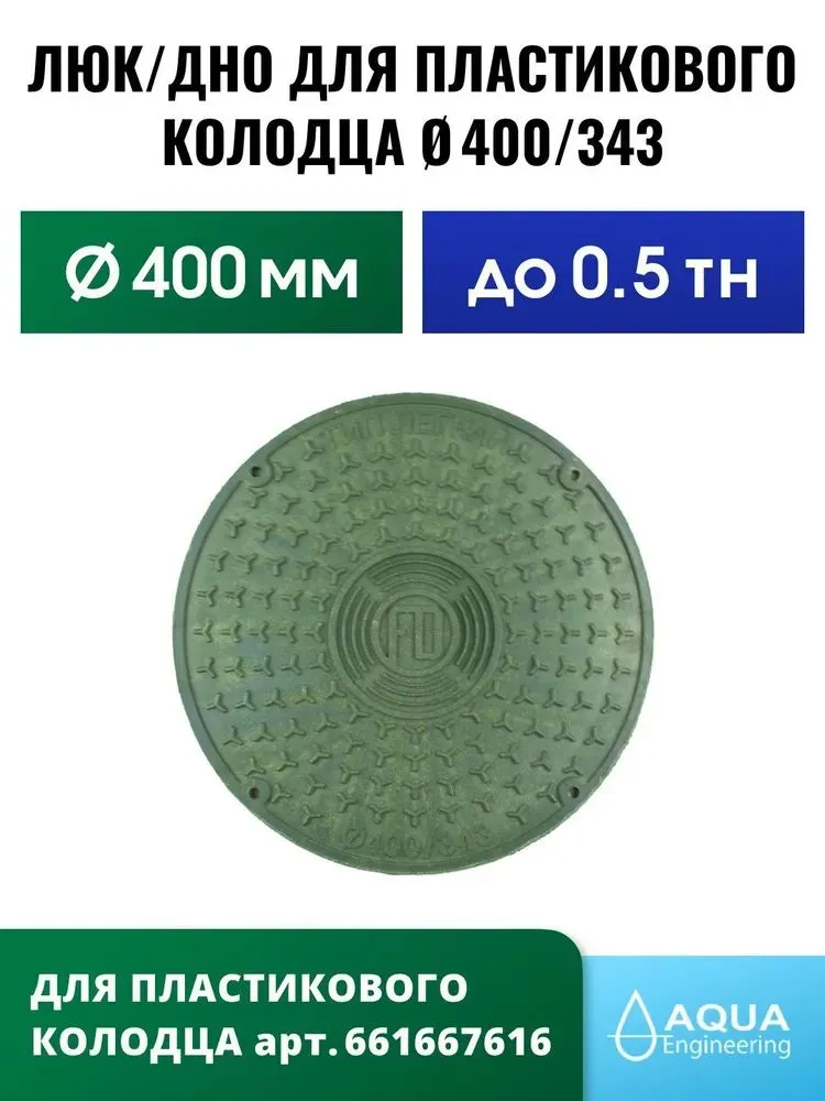 Люк/Дно пластикового колодца, диаметр 400 мм., цвет - чёрный, зеленый