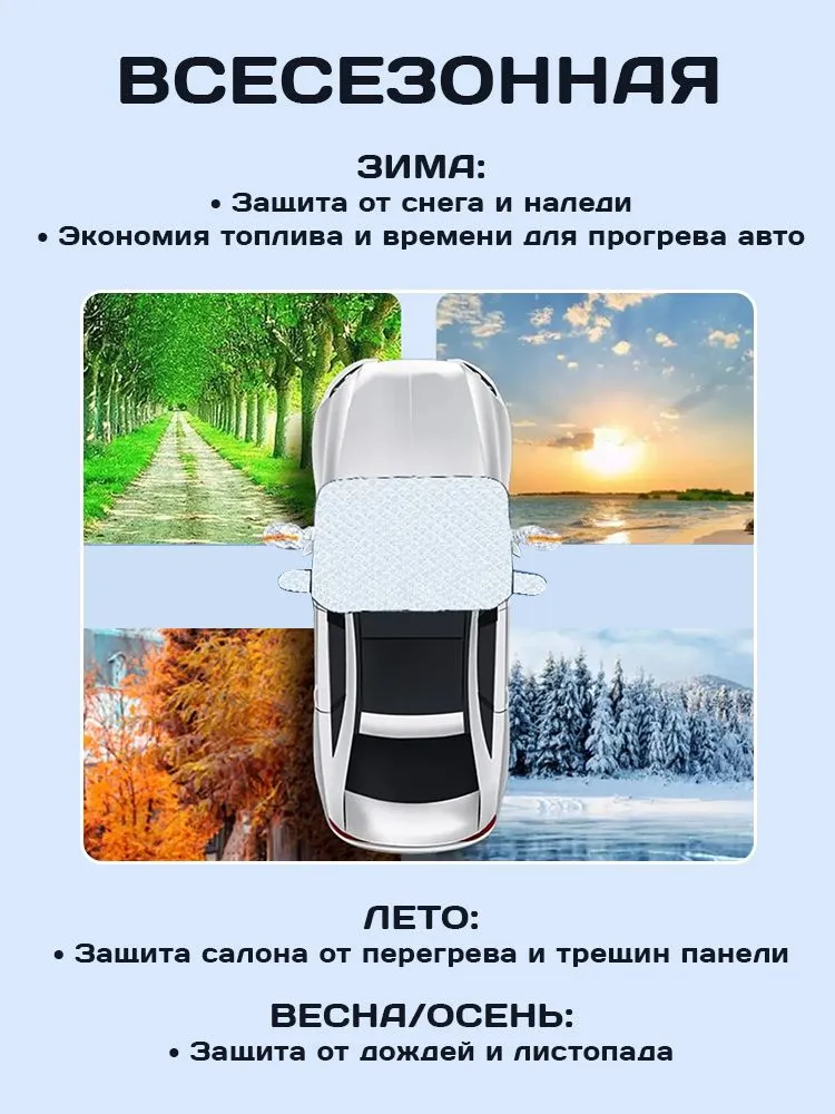 Накидка на лобовое стекло автомобиля от снега, солнца, наледи и дождя размер 145*113 см., 145x113 см, фото 5