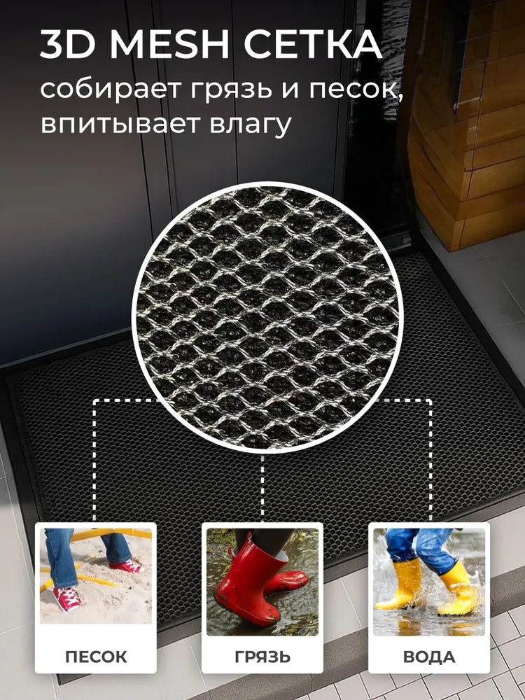 Коврик придверный 3D 120х80см, 120x80 см, фото 4