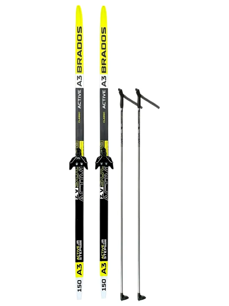 Комплект лыжный STC, лыжи ACTIVE A3 150 см с насечкой, палки Gekars 110 см, крепление NN75, салатовый, вариант, фото 2