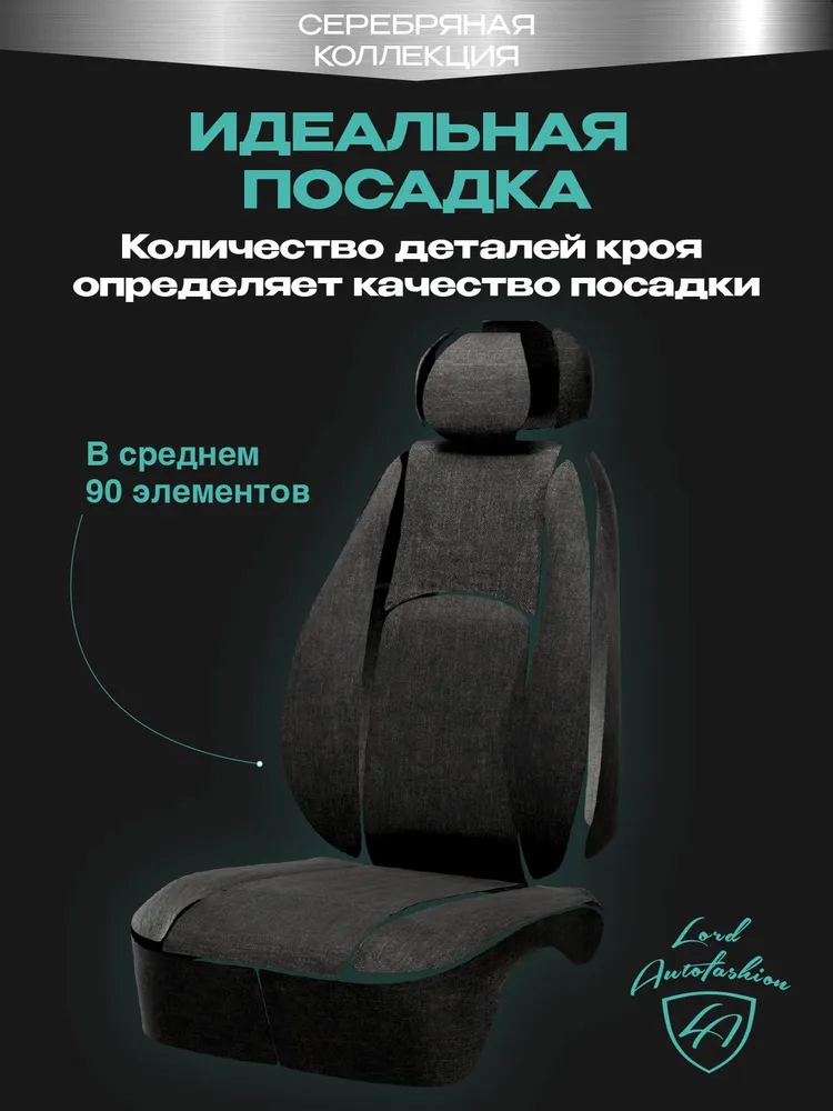 Чехлы на сиденья Хондай Солярис Лорд Авто 5 мест с 2010 - 2017 Хэтчбек / Hyundai Solaris , на весь салон ( спинка заднего сидения 60/40 раздельная ), ткань жаккард черные Дублин, черный, фото 4