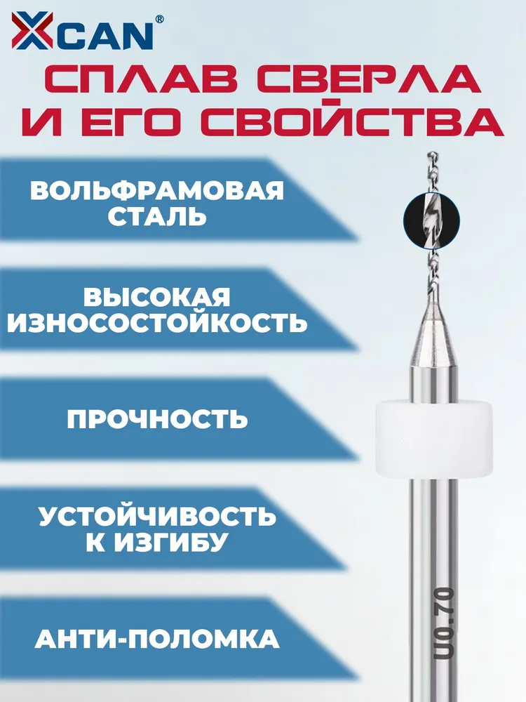 Набор сверл спиральных XCAN для печатных плат 0,7 мм, 10 шт., 10 шт, фото 5