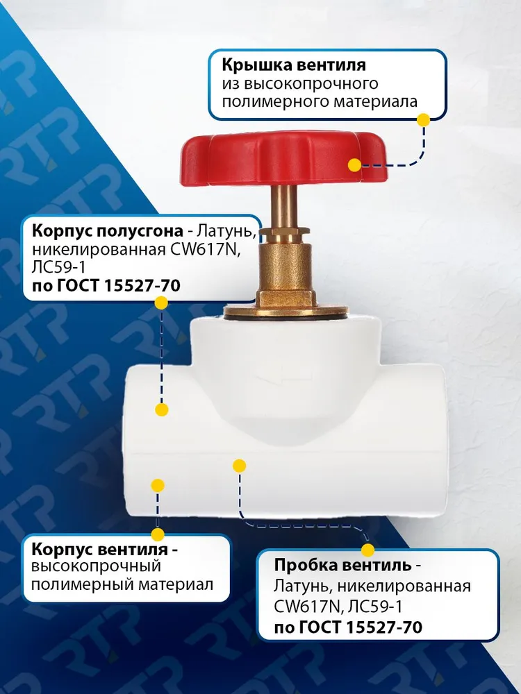 Вентиль PPR РТП D20 mm ВН/ВН для систем водоснабжения и отопления, прямой 90 градусов разборный, вариант, фото 2