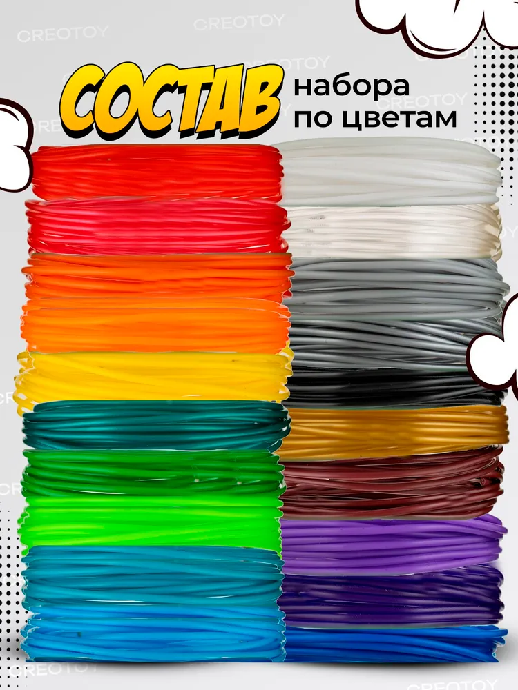 Пластик для 3D ручки PLA стержни 70 м чёрный, 20 цв., фото 4