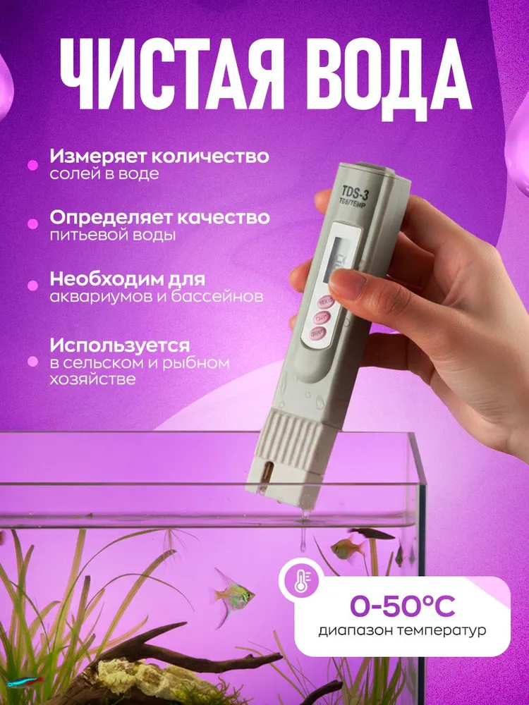 Тестер TDS метр для измерения качества воды питьевой, солеметр, вариант, фото 3