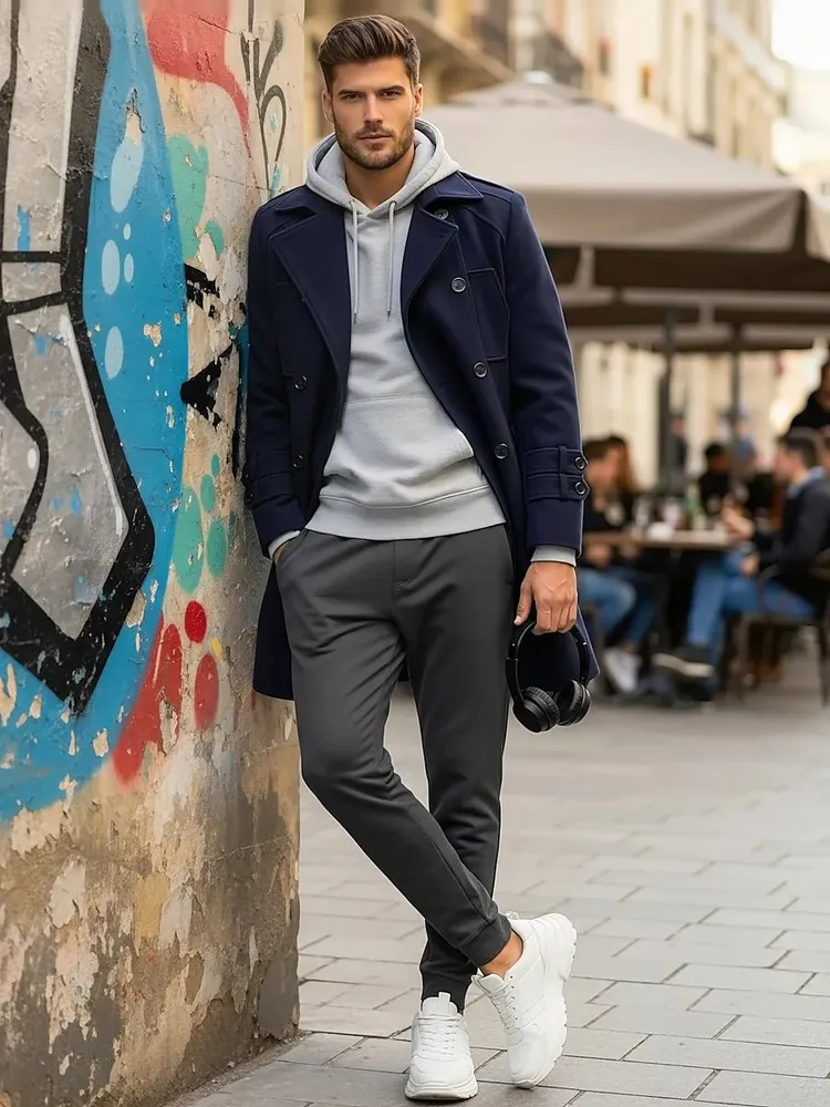 Пальто VipDressCode мужское полупальто длинное классическое с поясом синее 138757937, синий, фото 3