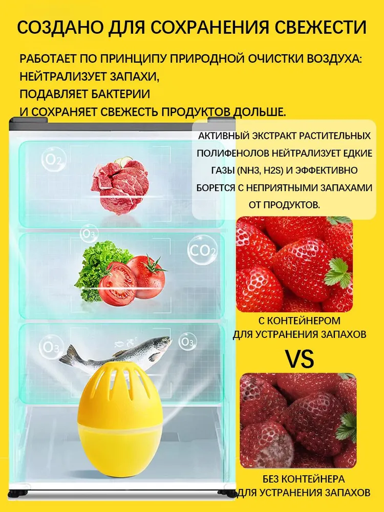 Поглотитель запаха для холодильника ГЕЛЕВЫЙ 3 шт. в форме ЛИМОНА Устраняет неприятные запахи, Сохраняет свежесть продуктов, Очиститель и дезодорант Набор для чистоты на 45 дней, 3 шт, фото 2