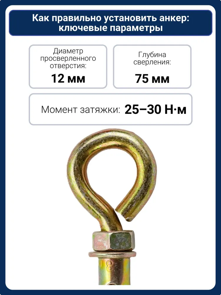 Анкерный болт 12x70 с кольцом, оцинкованный (4 шт), 12x70, 4 шт, фото 5