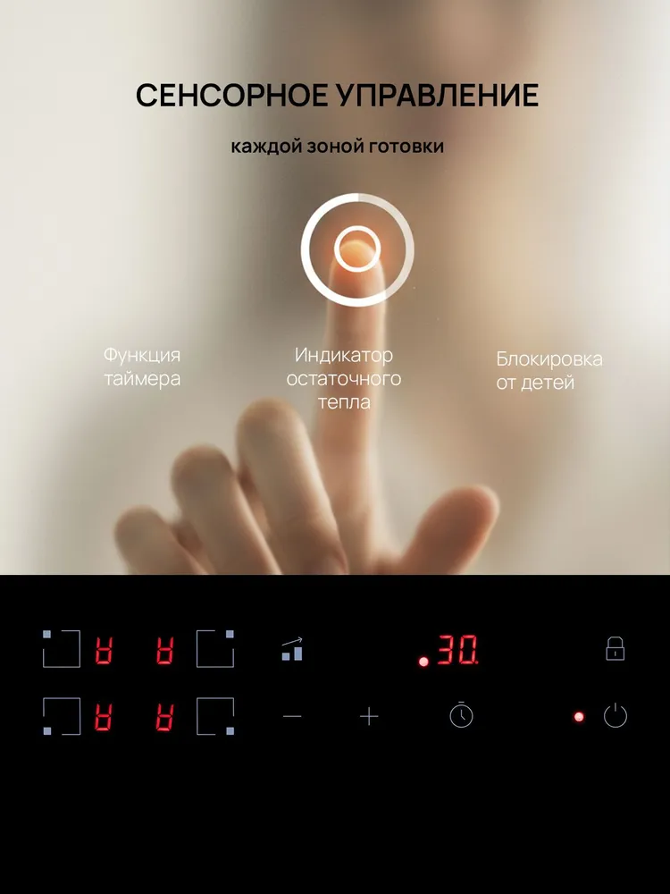 Варочная панель индукционная VARD VHI6420X встраиваемая, 4 конфорки, 60 см, инверторный Constant heat, бустер, сенсорное управление, таймер, будильник, металлическая рамка, черная, черный, фото 2